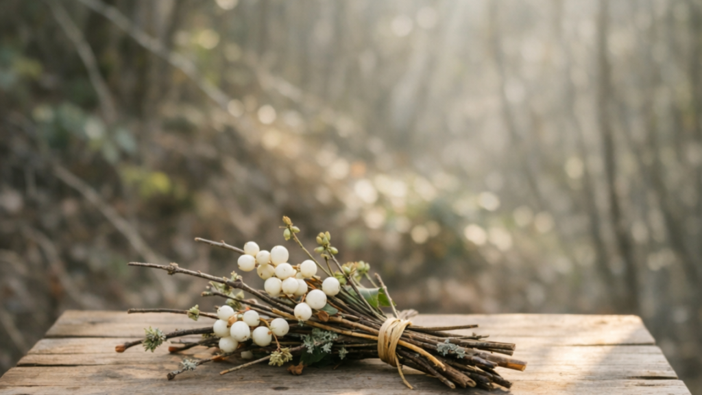 How to Work With Woody Shoots Snowberry Lichen Oemleria bundle