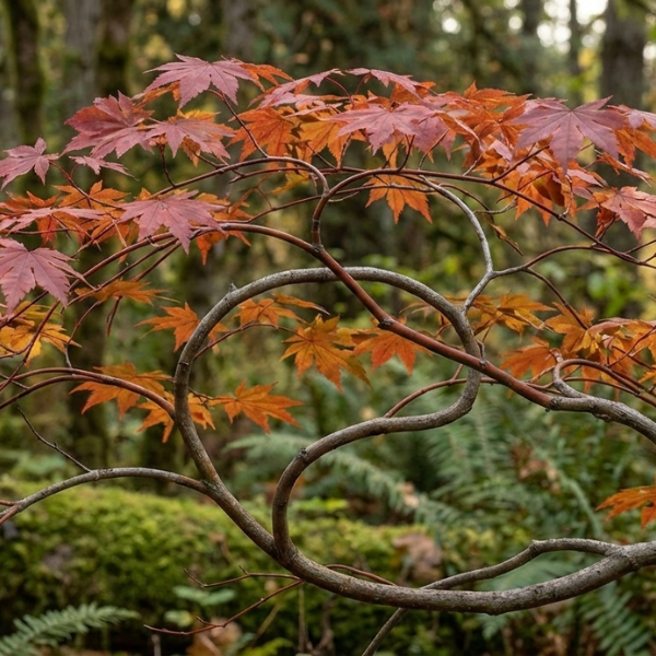 Cloe-up of Vine maple in Autumn colors set in in a woodland 