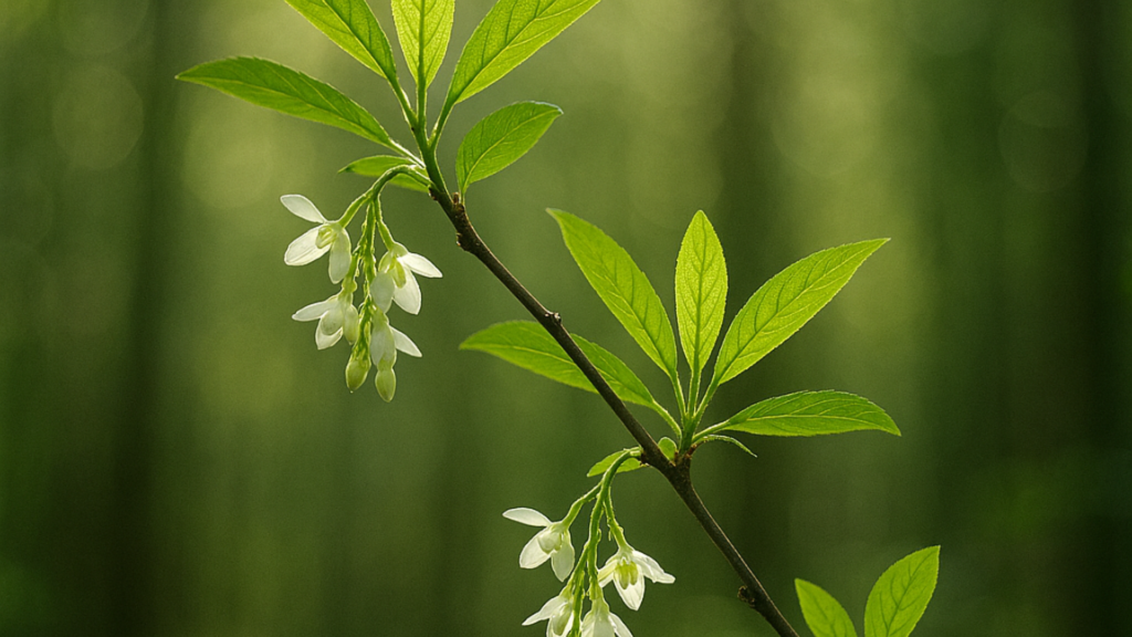 Oemleria-branch-in-soft-woodland-light