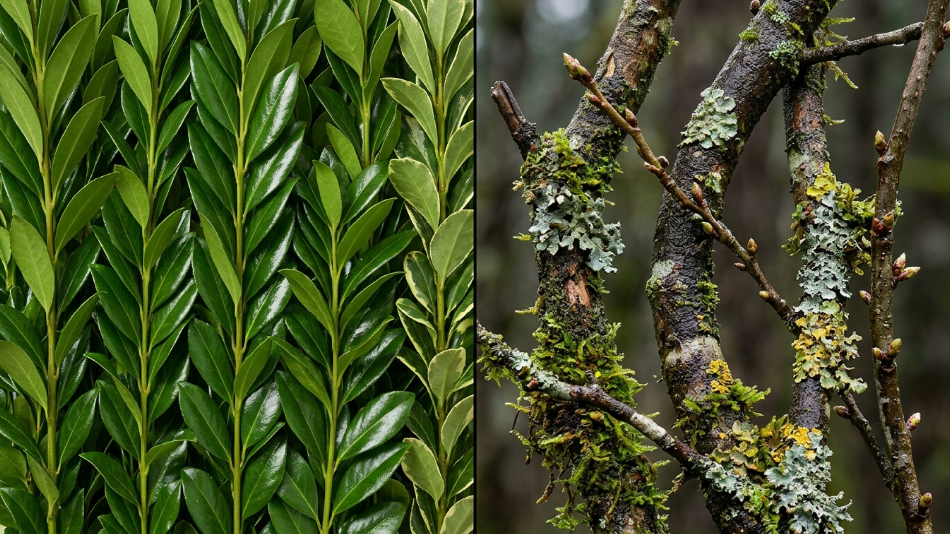 Comparison of commodity greens and woodland stems showing how uniform foliage creates fullness while textured branches create depth in floral design.